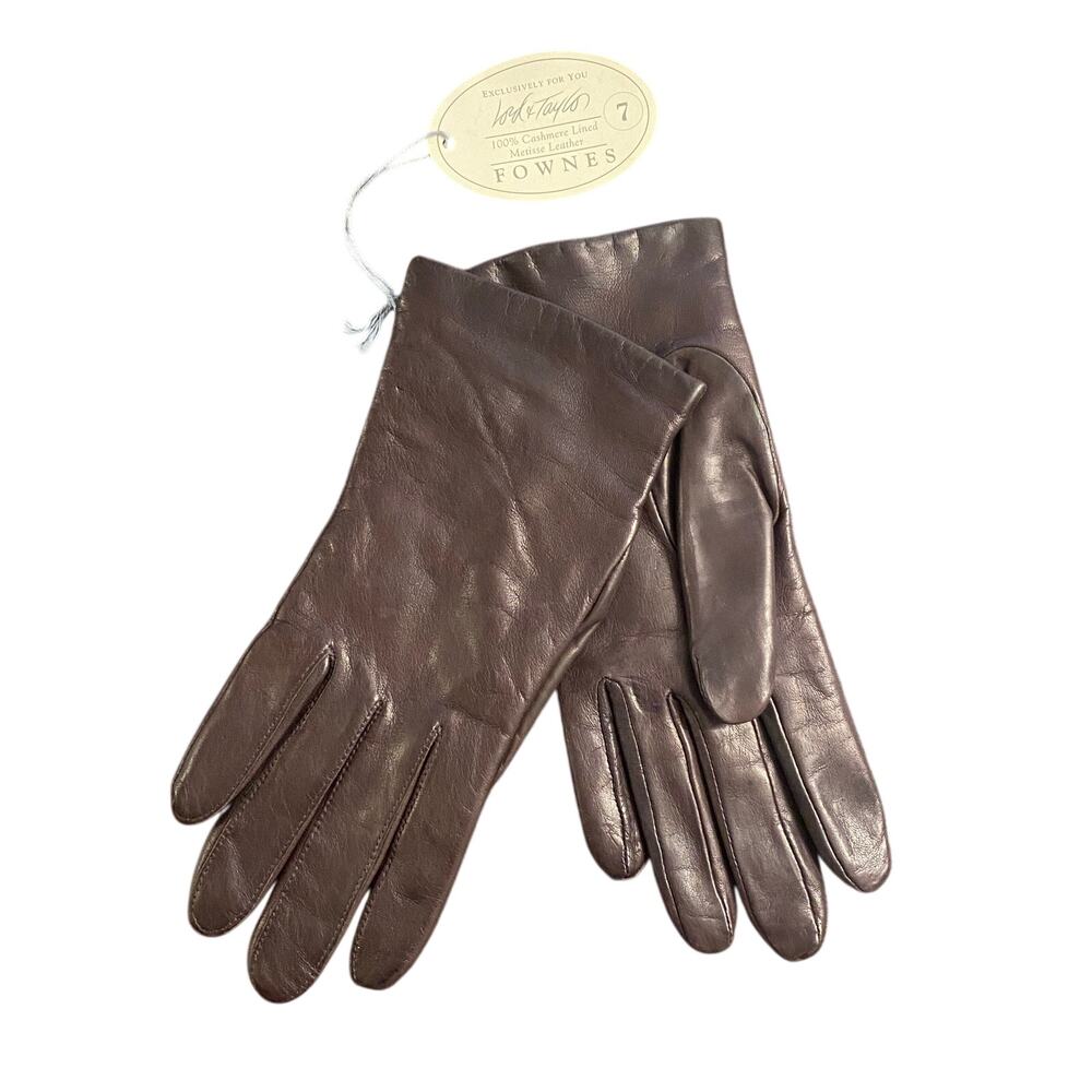 NWT Lord & Taylor Fownes Cashmere Lined Brown Metisse Leather Gloves Size 7